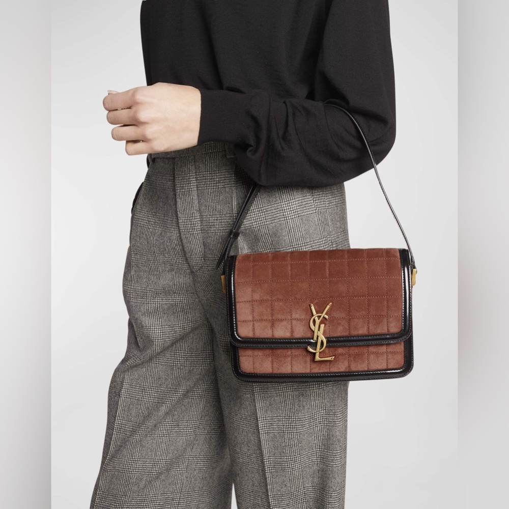 SALE🍒🤍 SAINT LAURENT solferino medium quilted suede and spazzolato leather bag 🤍 - Picture 4 of 16